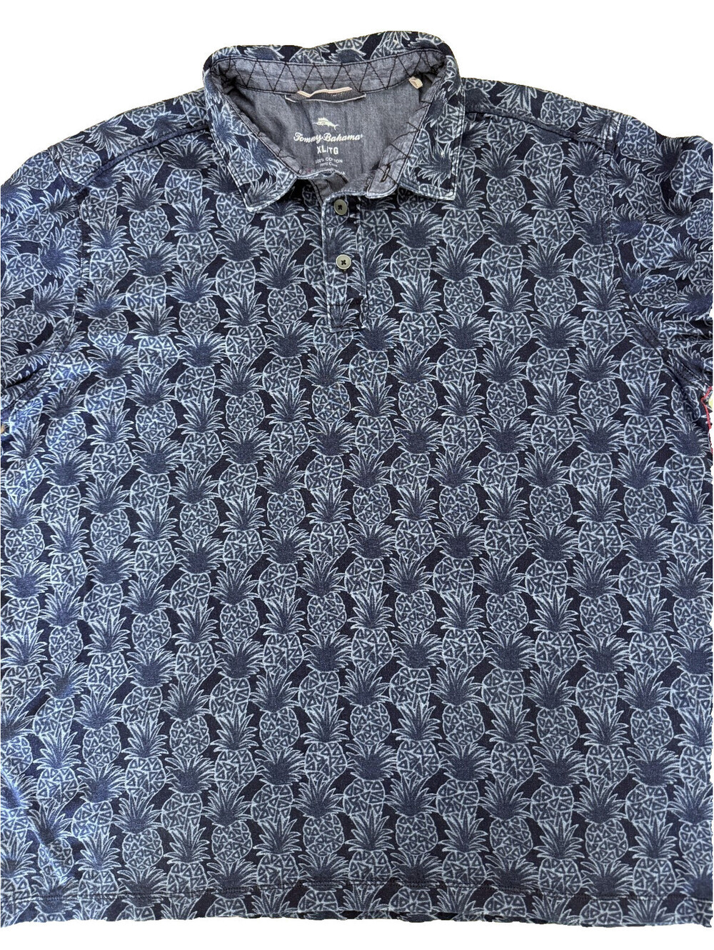 Tommy Bahama Men's Short Sleeve Polo XL Navy Blue Pineapple Pattern